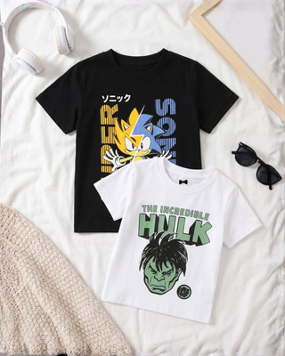 Sonic & Hulk Graphic T-Shirts Pack of 2 | Kids Summer Tees