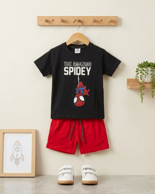 Spidey Red Outfit | T-Shirt + Shorts Set