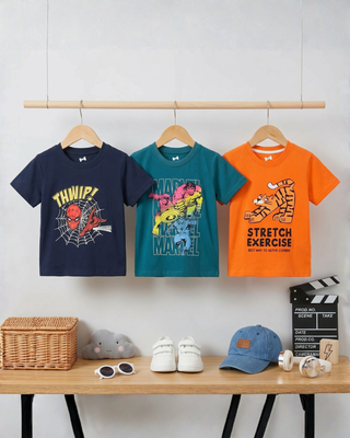 Superhero & Tiger Graphic T-Shirts Pack of 3 | Kids Summer Tees