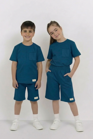 Teal Unisex Cotton Lycra Co-ord Set | T-Shirt & Short