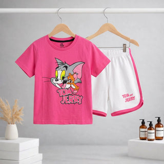 Tom and Jerry Pink Kids Outfit | T-Shirt + Shorts