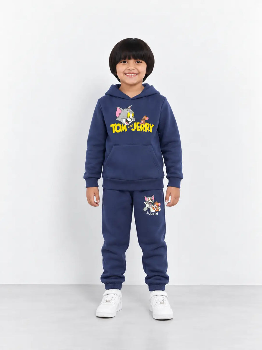 Navy Blue Tom & Jerry Pullover Fleece Tracksuit for Boys & Girls