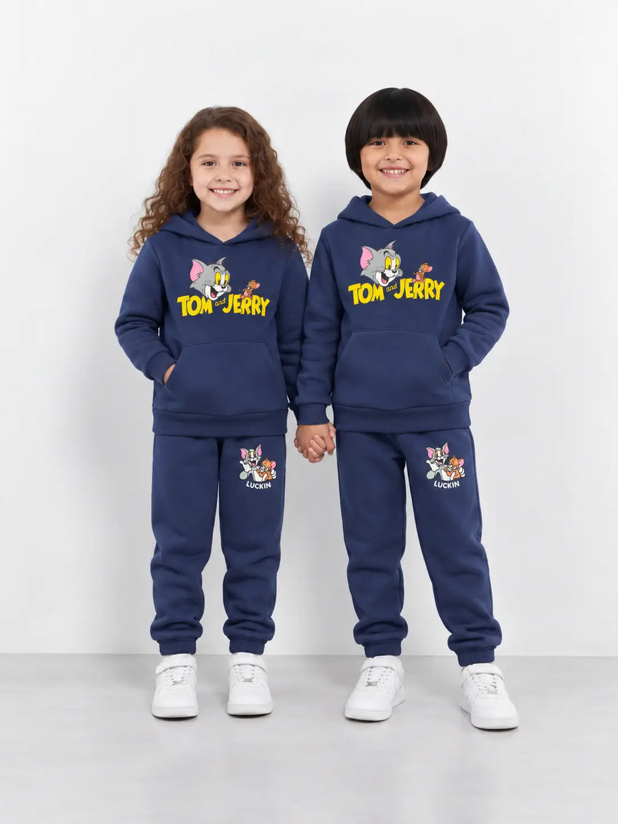 Navy Blue Tom & Jerry Pullover Fleece Tracksuit for Boys & Girls