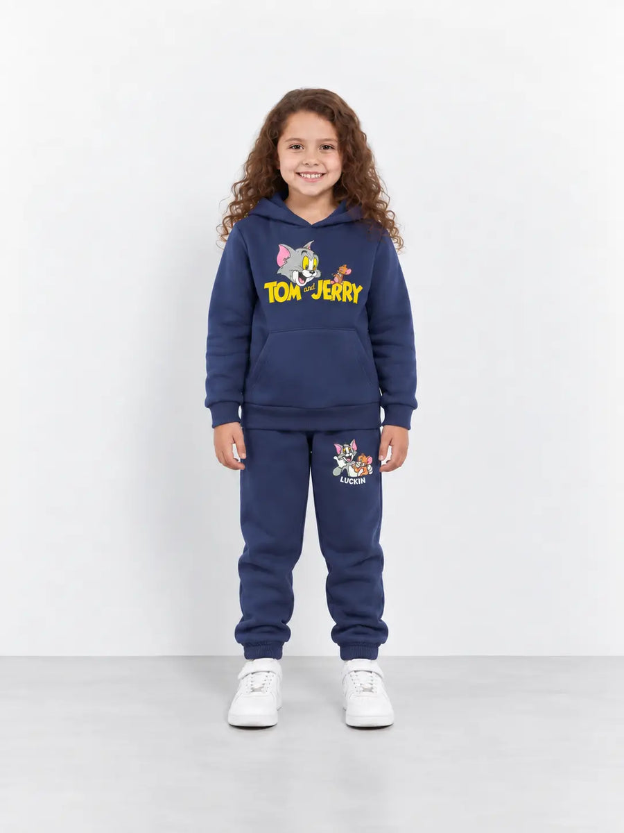 Navy Blue Tom & Jerry Pullover Fleece Tracksuit for Boys & Girls