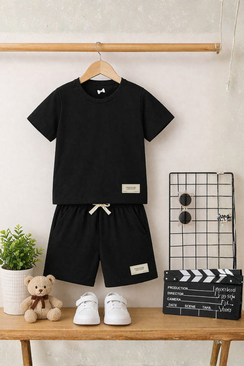 Black Unisex Cotton Lycra Co-ord Set | T-Shirt & Short