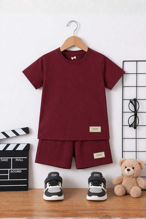 Maroon Unisex Cotton Lycra Co-ord Set | T-Shirt & Short