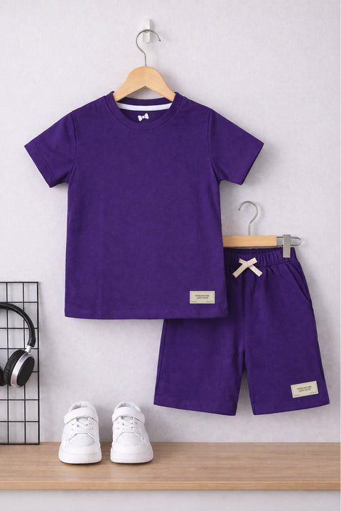 Purple Unisex Cotton Lycra Co-ord Set | T-Shirt & Short