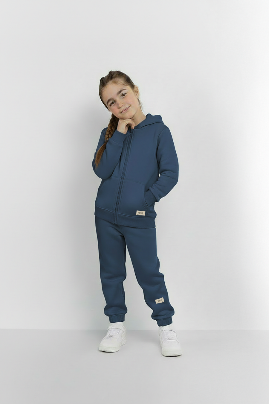 Vintage Blue Zipper Hoodie and Trouser Set