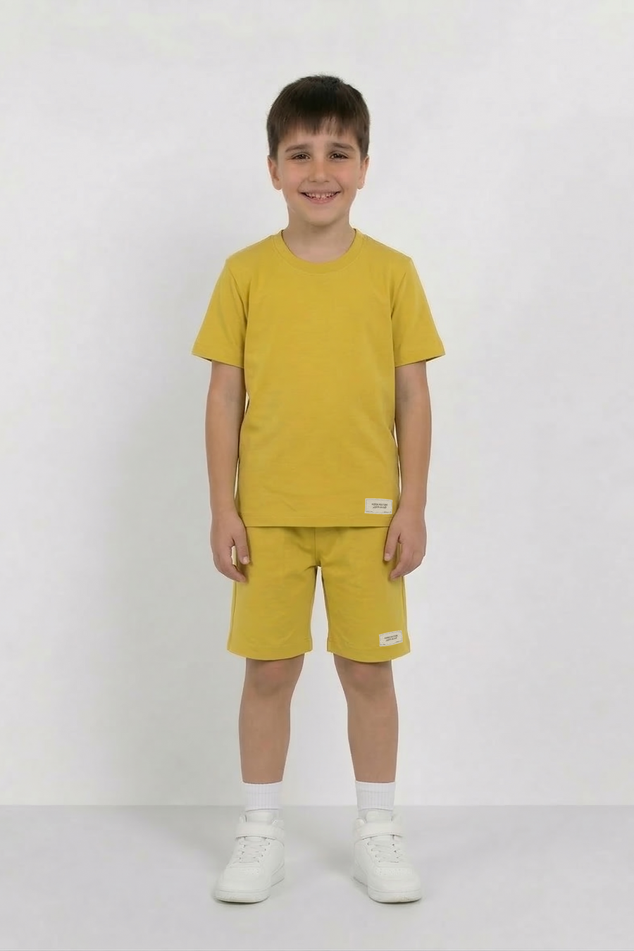 Yellow Unisex Cotton Lycra Co-ord Set | T-Shirt & Short