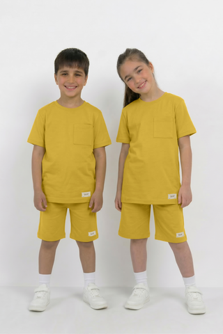 Yellow Unisex Cotton Lycra Co-ord Set | T-Shirt & Short